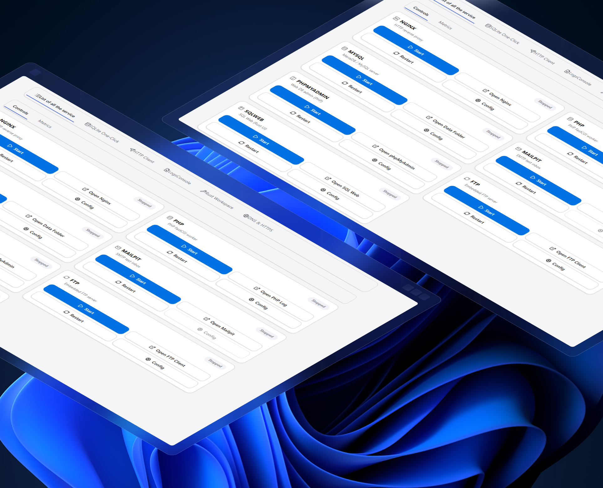 DevDock feature preview - services dashboard